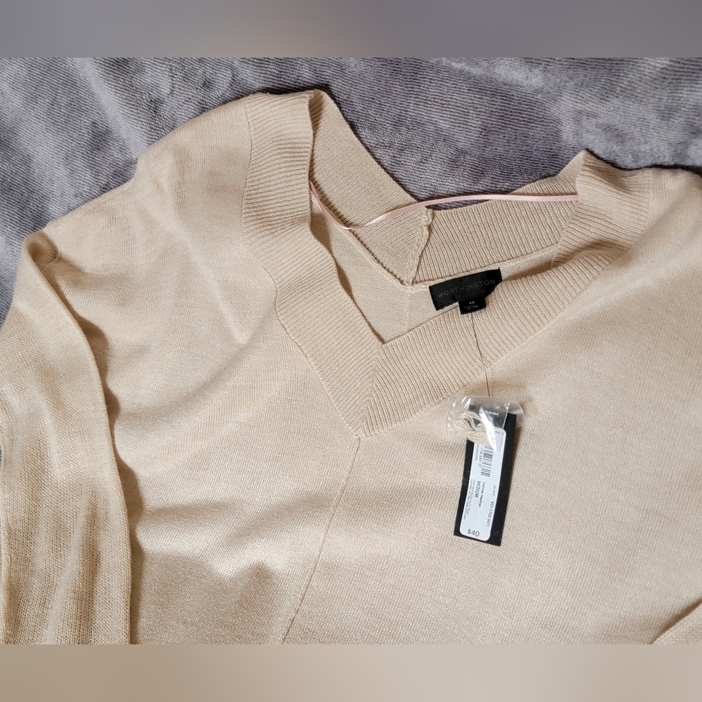 Women's Sz M Worthington Beige V-Neck Sweater NWT Oversized And Soft - Picture 10 of 10